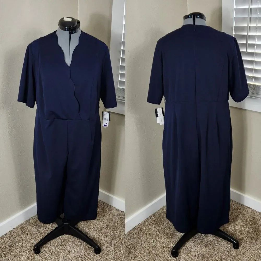 Sandra Darren Jumpsuit Plus Size 1X NWT Navy Blue